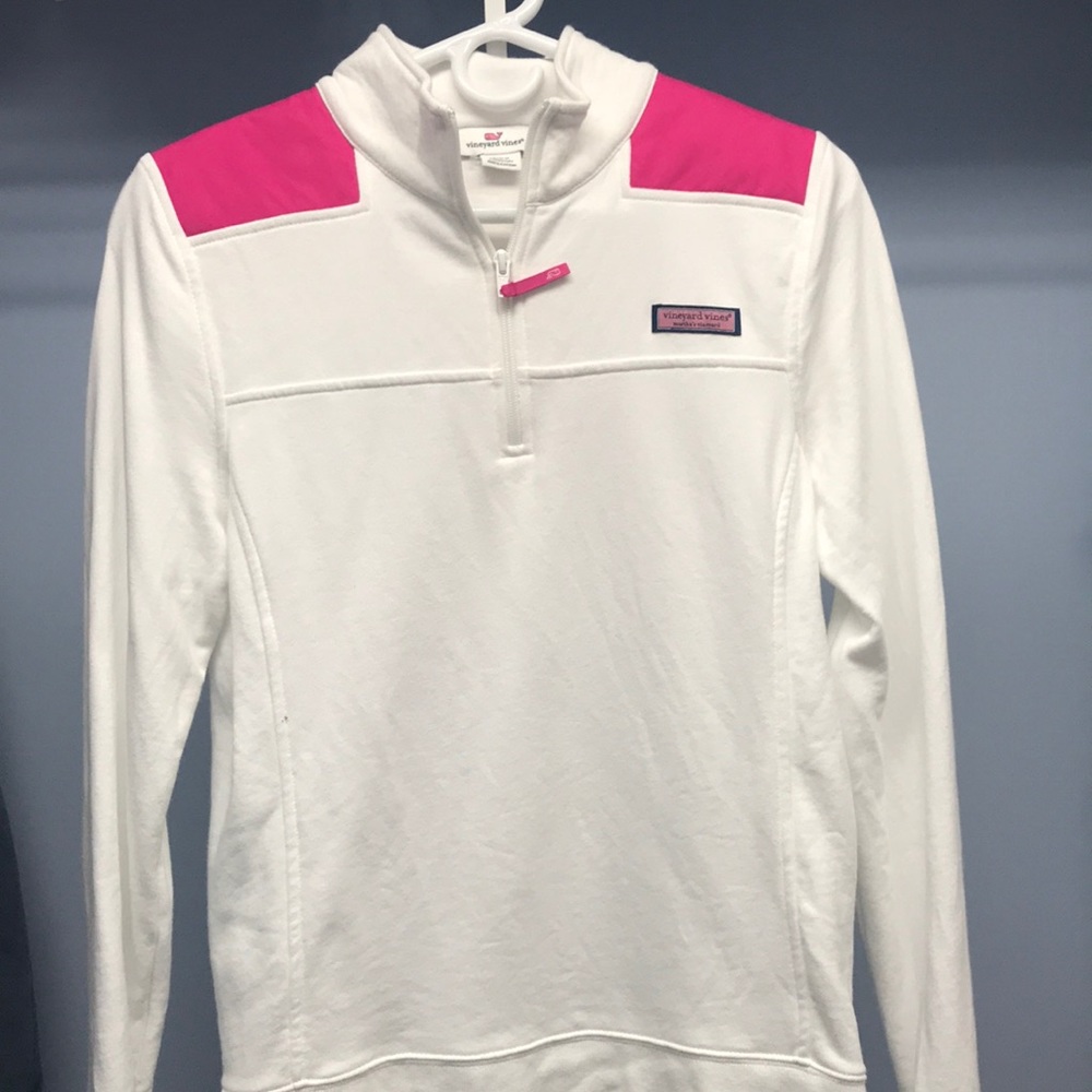 VINEYARD VINES WHITE/ PINK ZIP UP PULLOVER